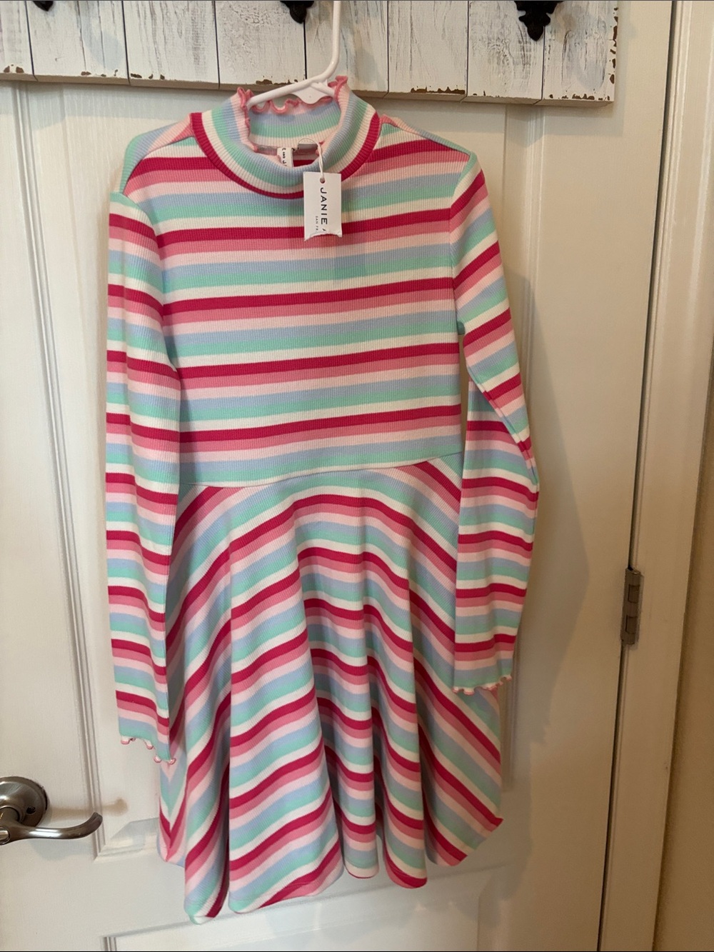 Janie and Jack Striped Knit Dress in Pink, Light Blue, Mint and White